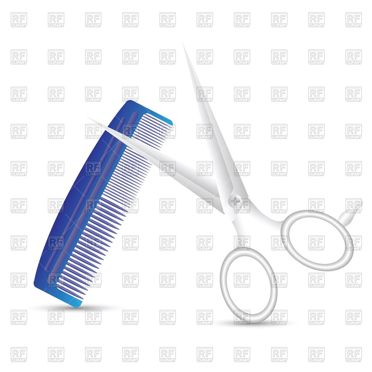 Barber scissors and blue comb Stock Vector Image.
