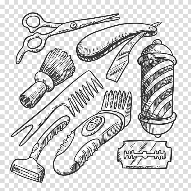 Barber's tool set illustration, Barbershop Barbers pole Hairdresser.