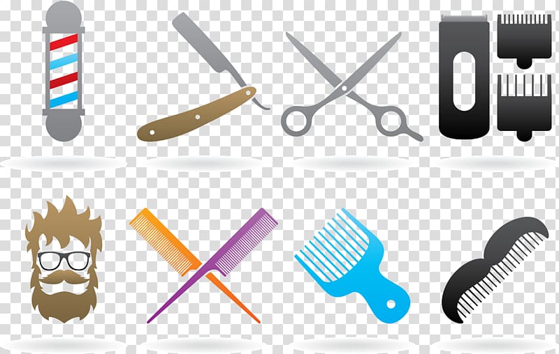 Assorted barber\'s illustration collage, Comb Scissors Logo.