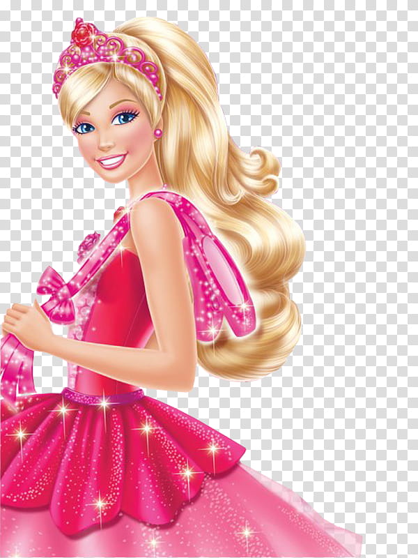 Barbie and Friends, Barbie wearing pink dress transparent background.