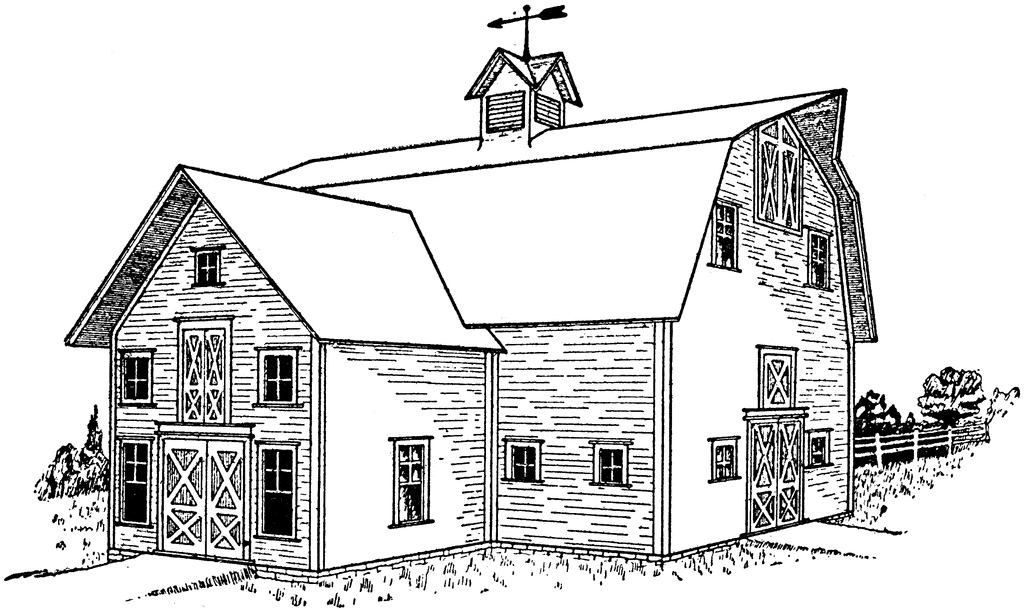 clipart black and white barn.