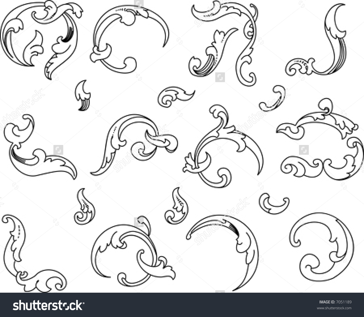 Baroque Clipart. All Curves Separately. Stock Vector Illustration.