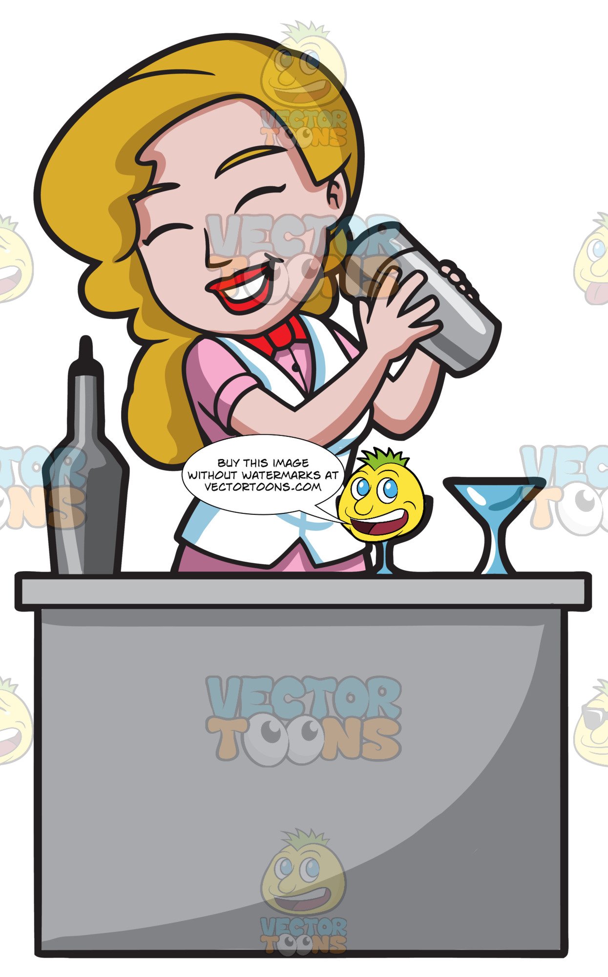 A Female Bartender Excitedly Mixes A Special Cocktail.