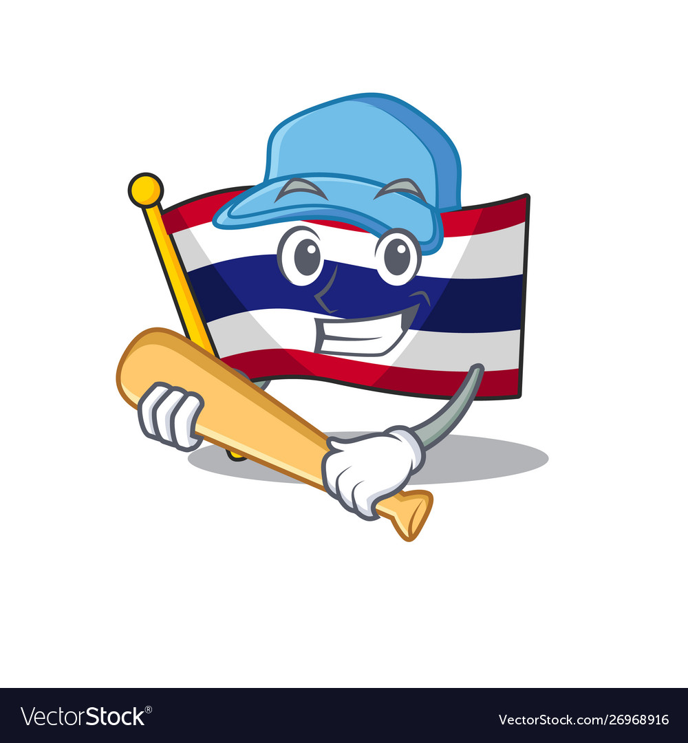 Playing baseball flag thailand cartoon on shaped.