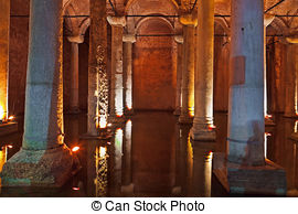 Stock Photography of Underground water Basilica Cistern.