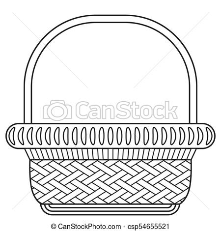 Line art black and white wicker basket shopping cart icon poster..