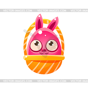 Pink Egg Shaped Easter Bunny In Basket.