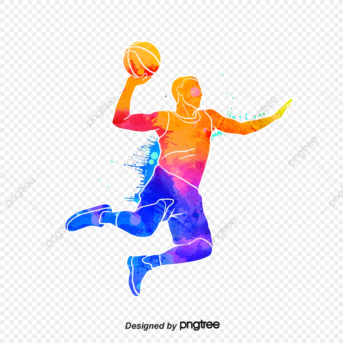 Silhouettes Of Creative Basketball Players, Multicolored, Character.