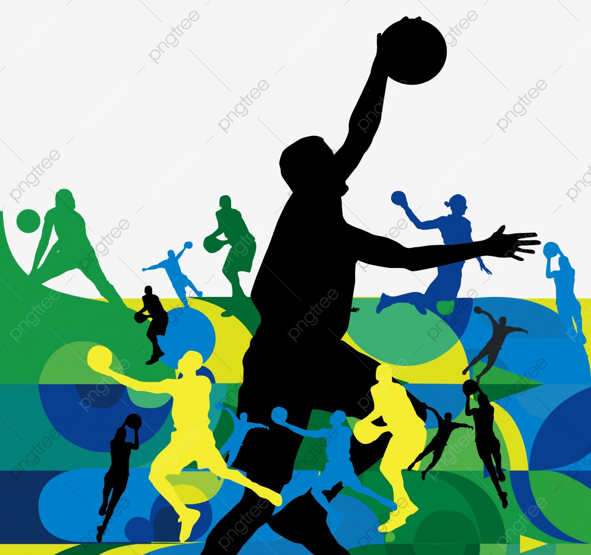 Basketball Characters Playing Basketball Silhouette, Basketball.