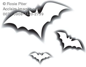 Clip Art Illustration Of The Outlines Of Flying Bats.