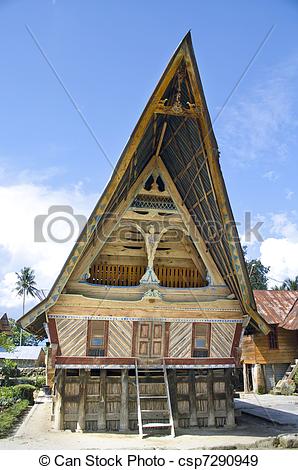 Stock Photographs of Traditional Batak house on the Samosir island.