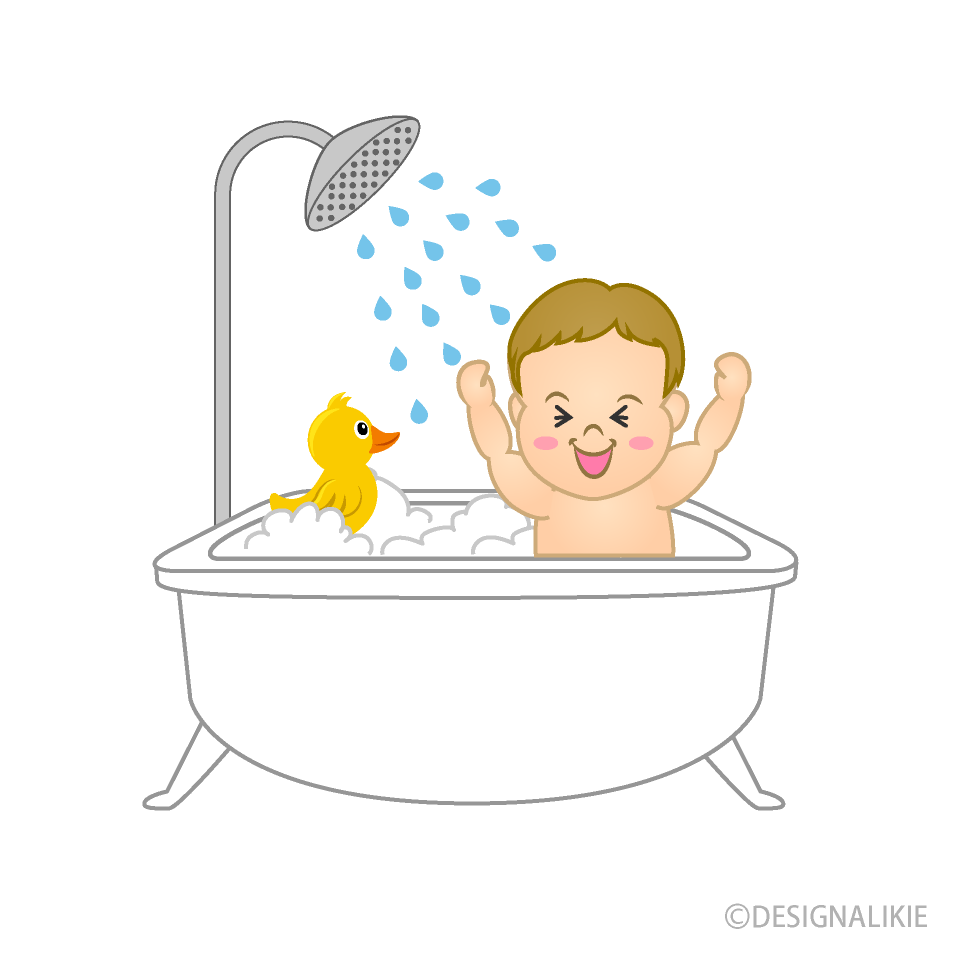Free Baby Taking a Bath Clipart Image｜Illustoon.