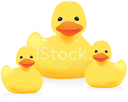 Rubber Duckies Bath Toys Adult and Ducklings stock vectors.
