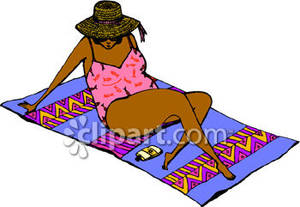 Fat Black Woman, Wearing a Bathing Suit, Sitting on a Beach.