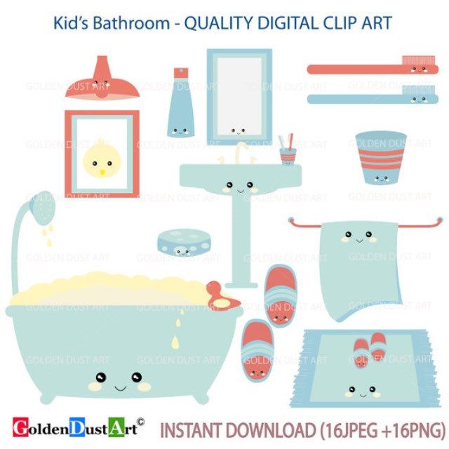 Kids bathroom clipart, kawaii bathroom, kawaii clip art, kawaii.