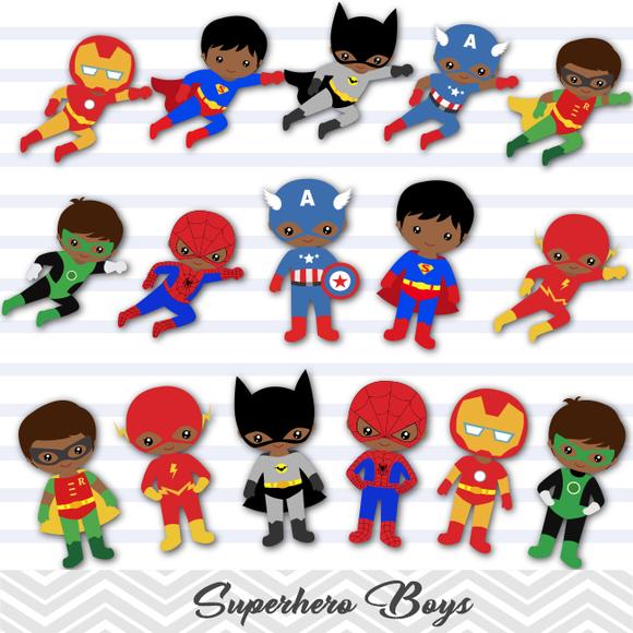 African American Superhero Boys Digital Clip Art, Avengers.