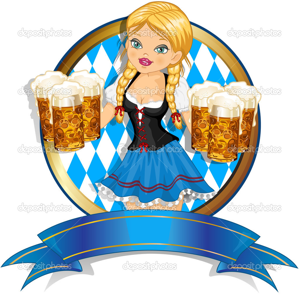 Bavarian Girl with flag and beer — Stock Vector © iostephy #23794105.