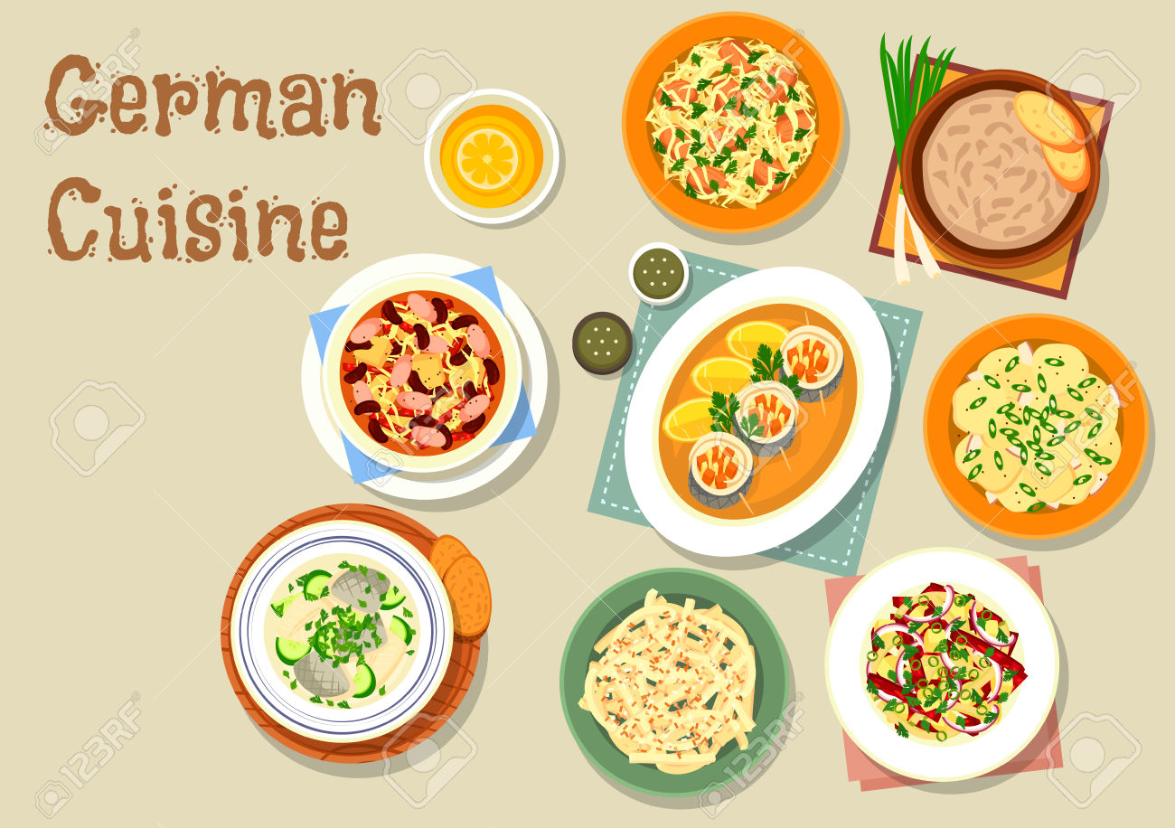 German Cuisine Bavarian Dishes Icon Of Pork And Sauerkraut Salad.
