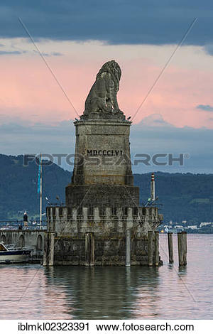Stock Photography of "Statue of the Bavarian lion at the harbor.