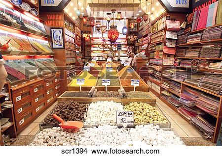 Stock Photo of Turkey. Istanbul. Man selling spices, fruit, nuts.
