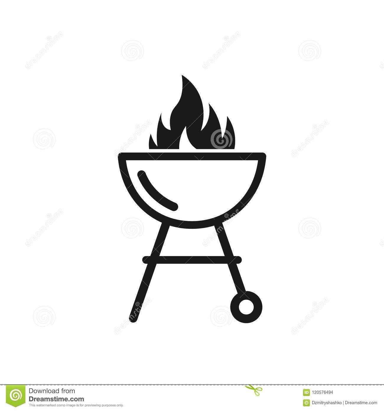 Black barbecue grill icon stock vector. Illustration of lunch.