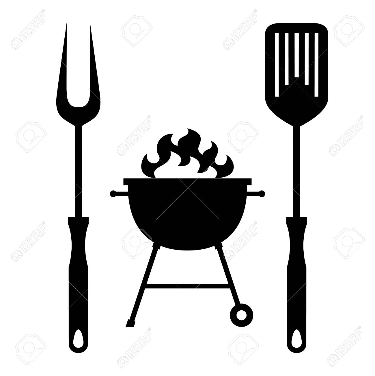 BBQ or grill tools icon in flat design. Sign barbecue tools and...