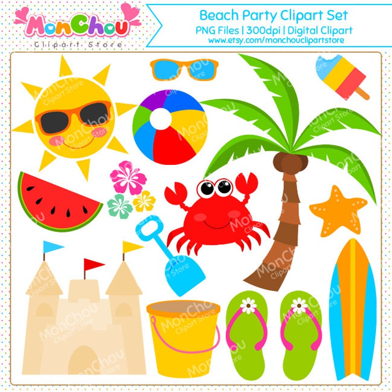 Beach Party Clipart Set.