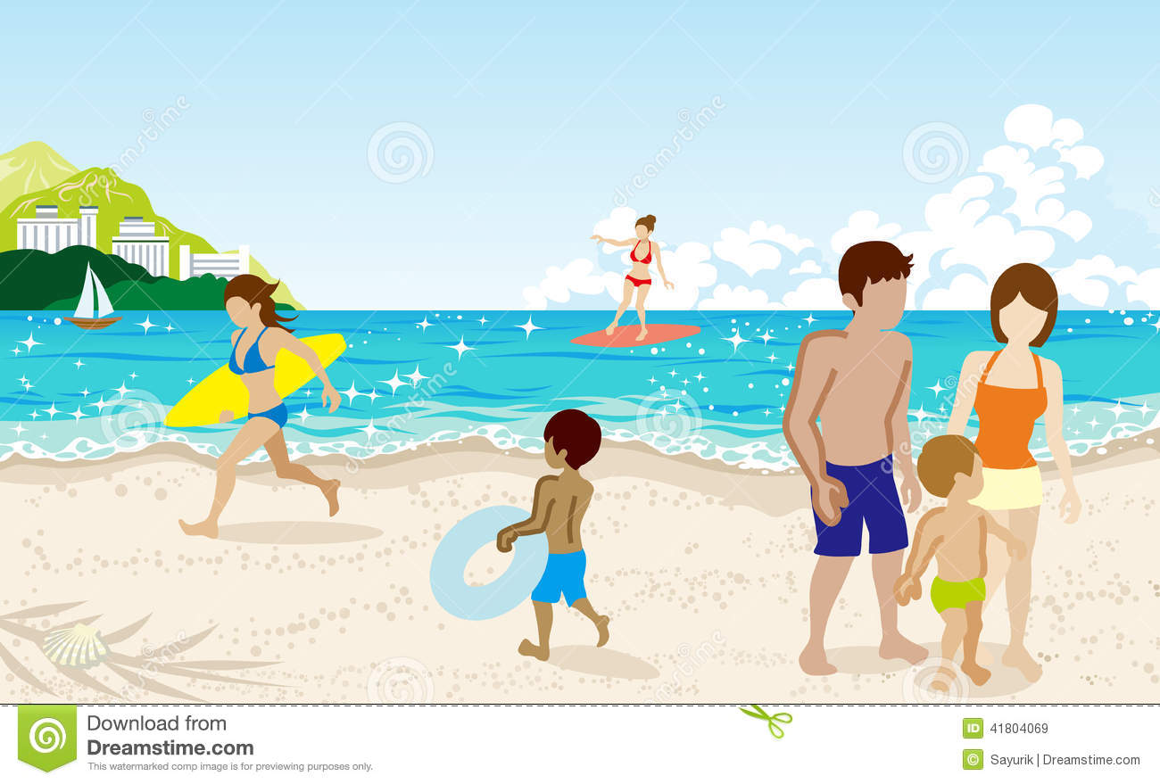 People at the beach clipart.