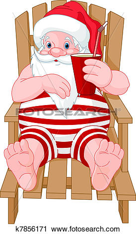 Clipart of Santa Claus relaxing on the beach k7856171.