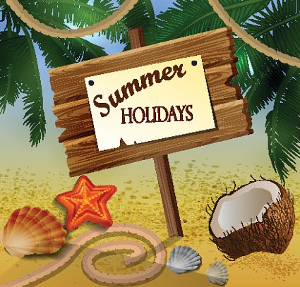 Beautiful beach view with wooden board Clipart Image.