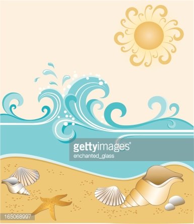 Beach,waves,seashore,shells,sun premium clipart.