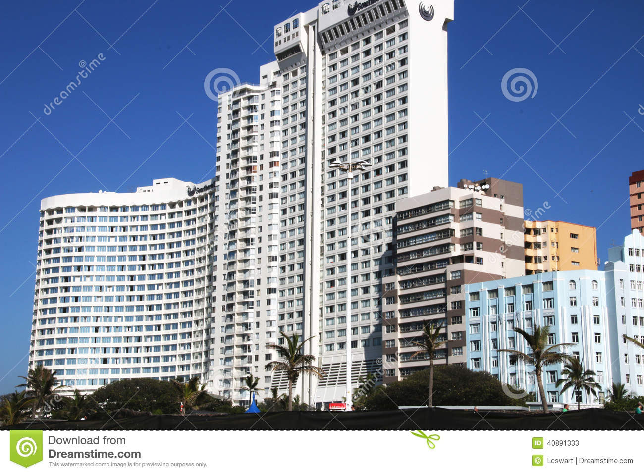 Closeup Of Residential And Comercial Buildings On Beachfront.