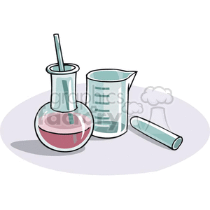 Cartoon chemistry beaker and test tube clipart. Royalty.