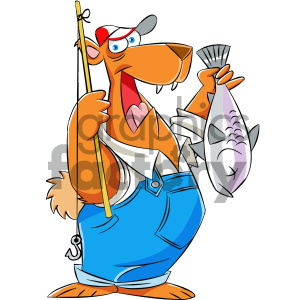 cartoon bear fishing clipart. Royalty.