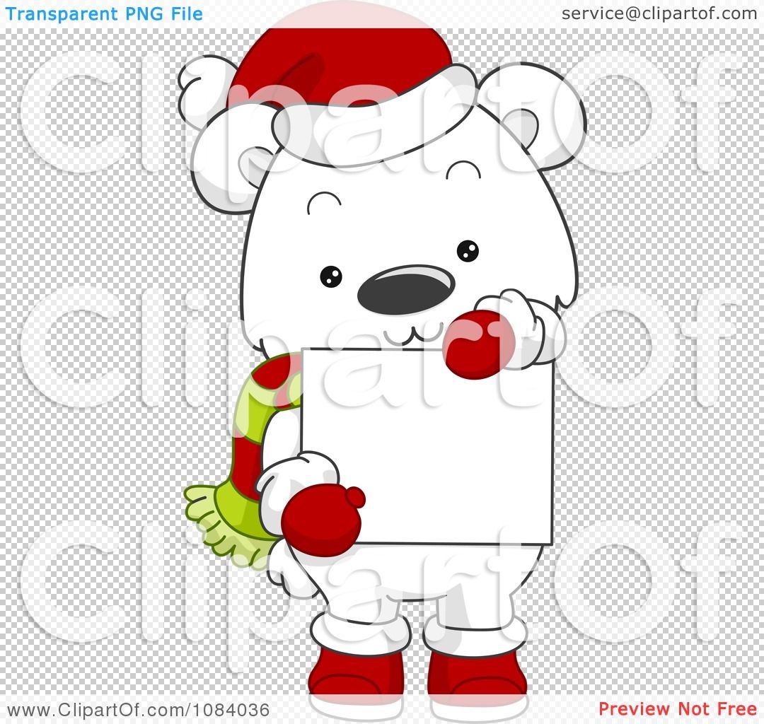 Clipart Christmas Polar Bear Holding A Sign.