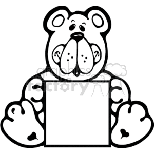 Black and white cute cartoon bear holding box clipart. Royalty.