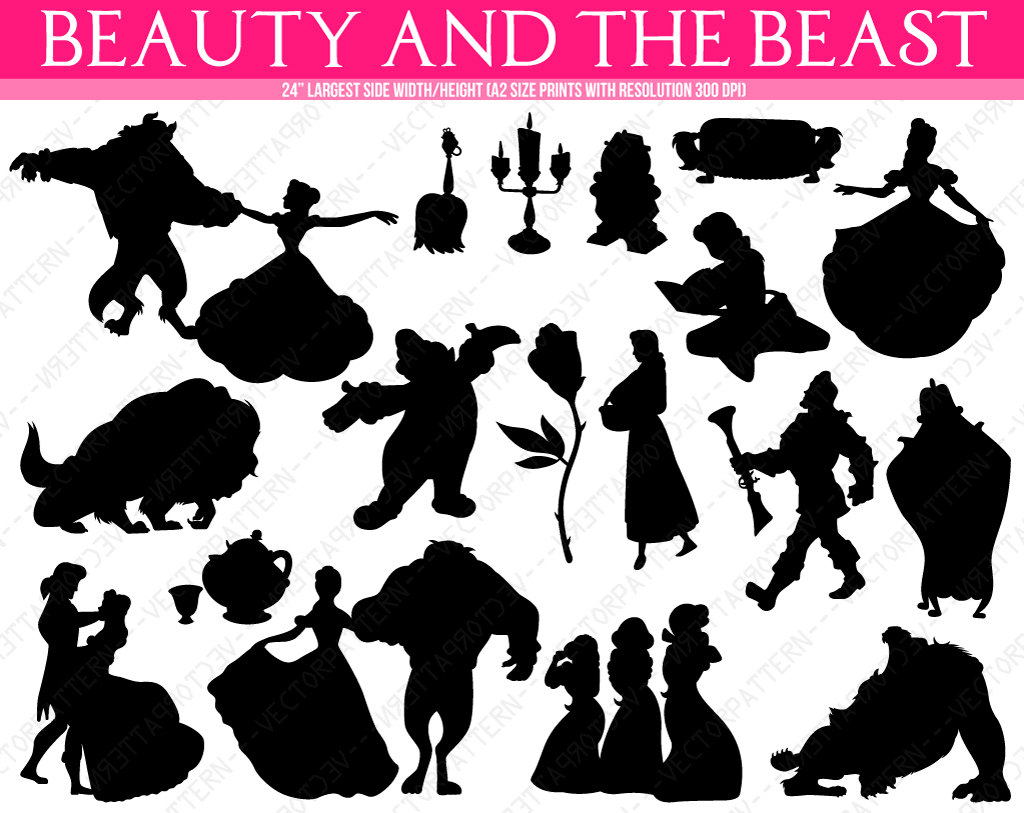 12 Beauty And The Beast Silhouette Images, Digital Clipart Images.