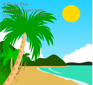 Clip Art Illustration of a Tropical Beach.