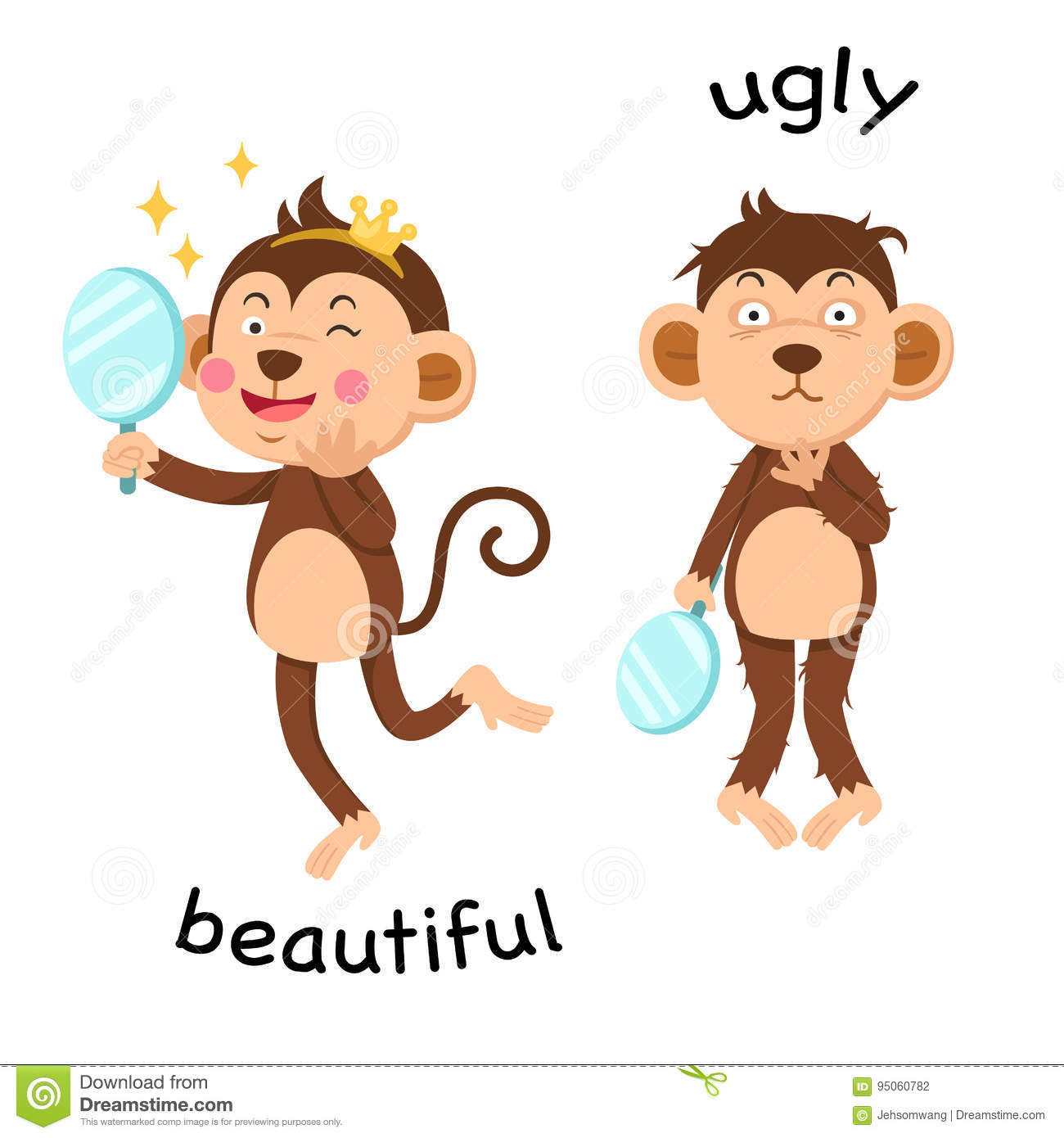 Opposite Beautiful And Ugly Illustration Stock Vector.