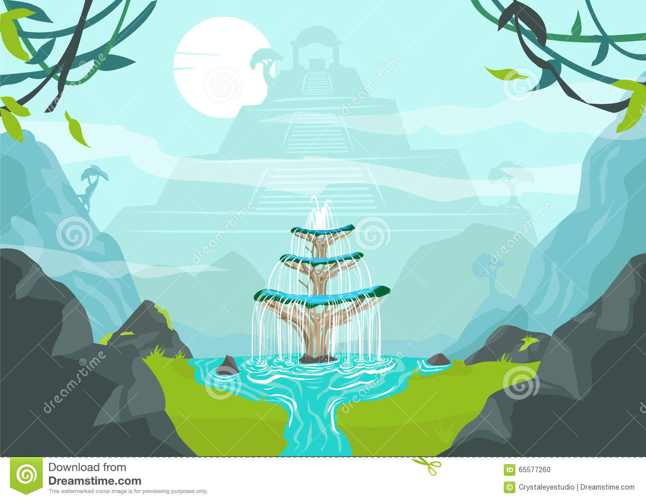 A Lost City With Fountain Of Youth Or Elixir Of Life Concept.