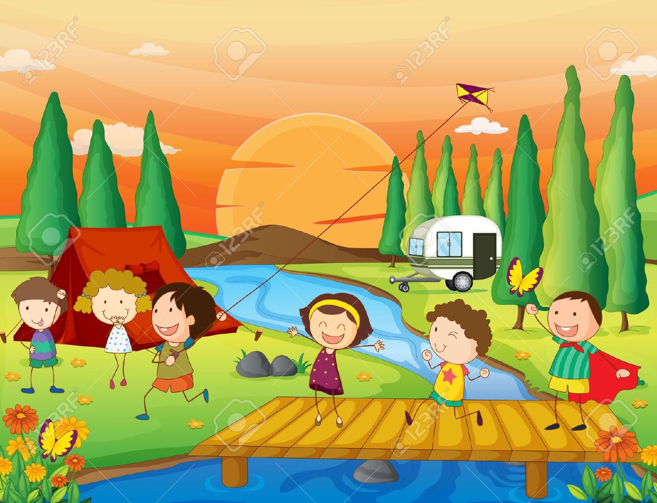 Illustration Of Kids Playing In Beautiful Nature Royalty Free.