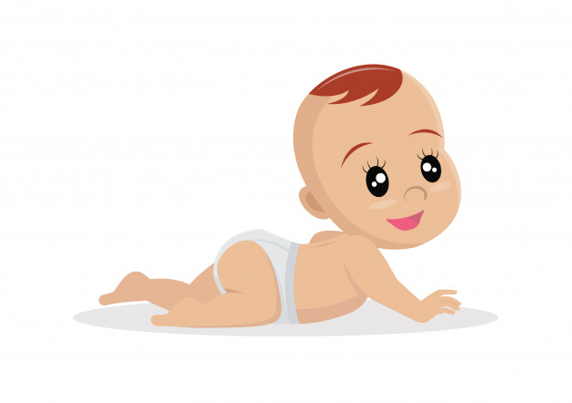 Personaje de dibujos animados, pequeño bebé gateando.