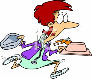 A Colorful Cartoon of a Nurse Running with a Food Tray and.