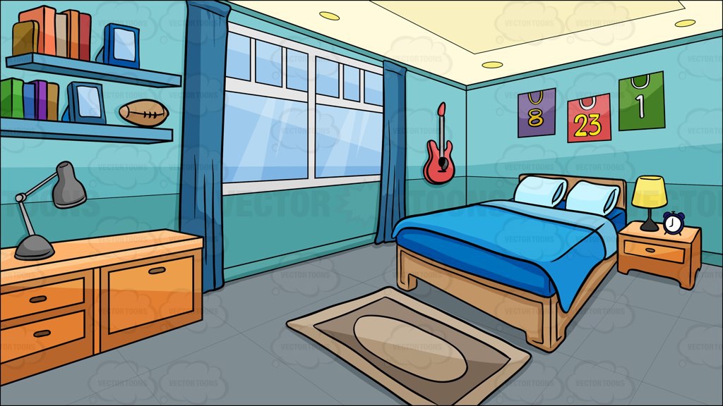 Picture Of A Bedroom Clipart. of a boy background vector cartoon.