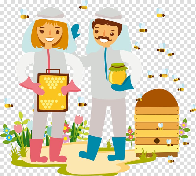 Beekeeper Beekeeping Illustration, bee husband and wife.