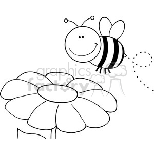 5596 Royalty Free Clip Art Smiling Bumble Bee Flying Over Flower clipart.  Royalty.