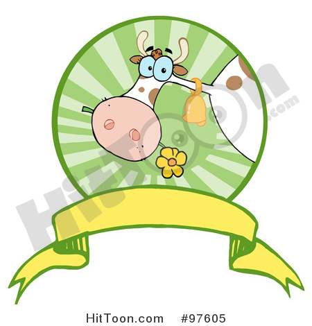 Cow Clipart #101217: Bee Flying Towards a Lone Calf in a Pasture.