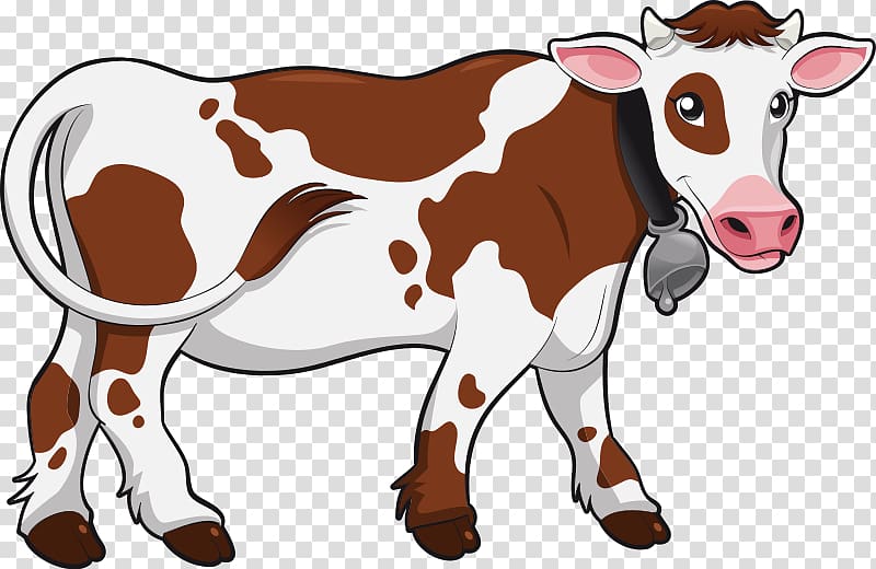White and brown cattle with bell illustration, Hereford cattle Angus.
