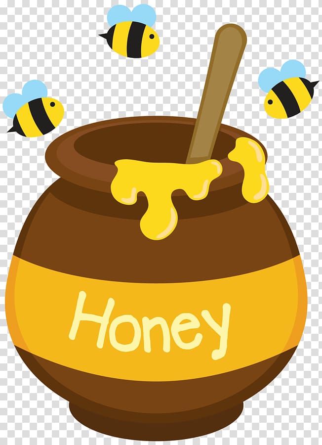 Brown and yellow honey jar with bee illustration, Honey Beehive.