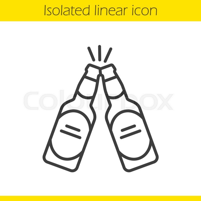 Toasting beer bottles linear icon..